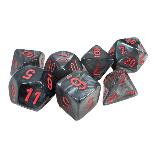 Chessex - Velvet Polyhedral 7 Dice Set - Black with Red - Loaded Dice