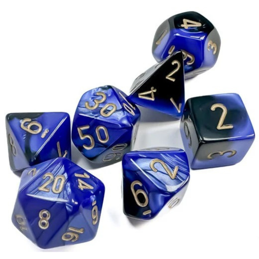 Chessex - Gemini Polyhedral 7 Dice Set - Black-Blue with Gold - Loaded Dice