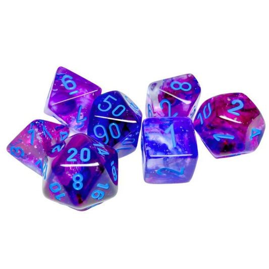 Chessex - Nebula Polyhedral 7 Dice Set - Luminary Nocturnal Blue - Loaded Dice