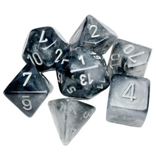 Chessex - Borealis Polyhedral 7 Dice Set - Luminary Light Smoke Silver - Loaded Dice