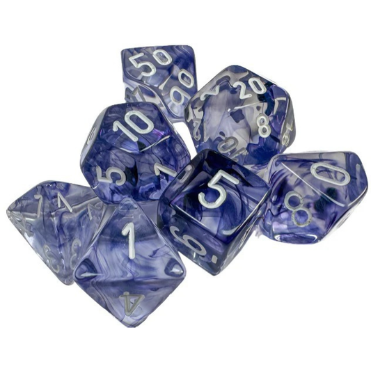 Chessex - Nebula Polyhedral 7 Dice Set - Black with White - Loaded Dice