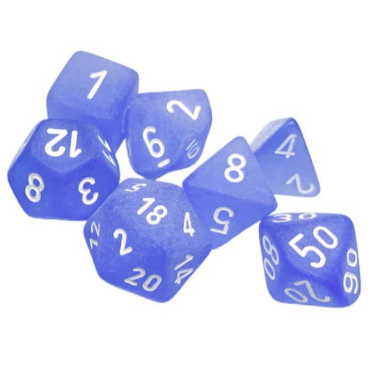 Chessex - Frosted Polyhedral 7 Dice Set - Blue with White - Loaded Dice