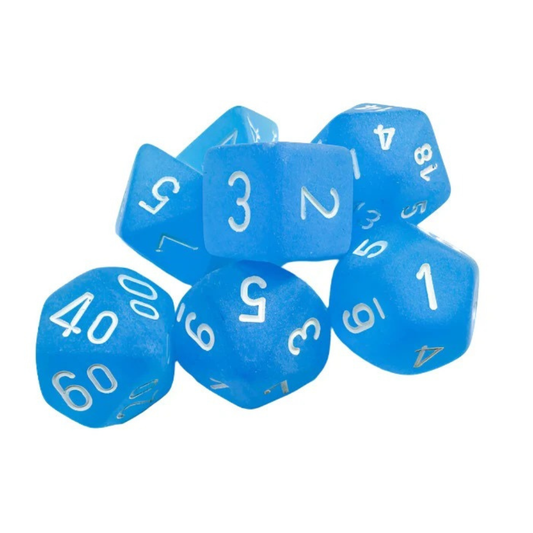 Chessex - Frosted Polyhedral 7 Dice Set - Caribbean Blue with White - Loaded Dice
