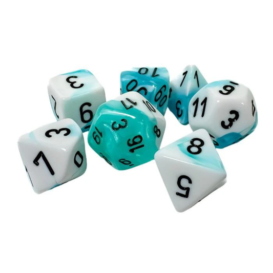 Chessex - Gemini Polyhedral 7 Dice Set - White-Teal with Black - Loaded Dice