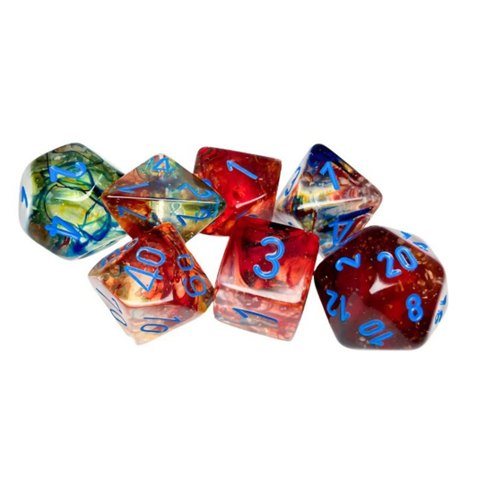 Chessex - Nebula Polyhedral 7 Dice Set - Luminary Primary Blue - Loaded Dice