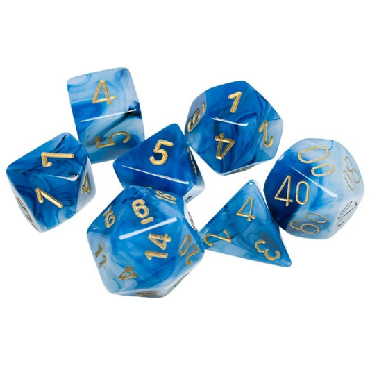Chessex - Phantom Polyhedral 7 Dice Set - Teal with Gold - Loaded Dice
