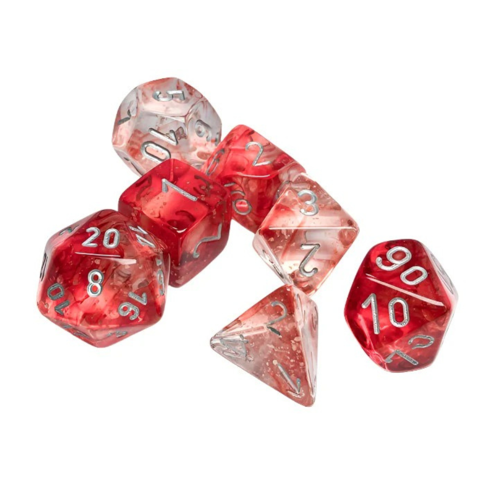 Chessex - Nebula Polyhedral 7 Dice Set - Luminary Red & Silver - Loaded Dice