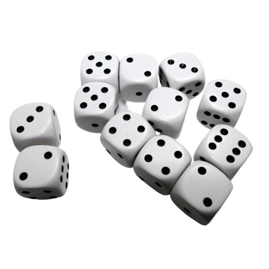 Chessex - Opaque 16mm D6 Dice Block - White with Black - Loaded Dice