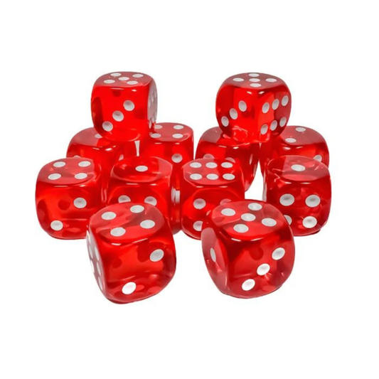 Chessex - Translucent 16mm D6 Dice Block - Red with White - Loaded Dice
