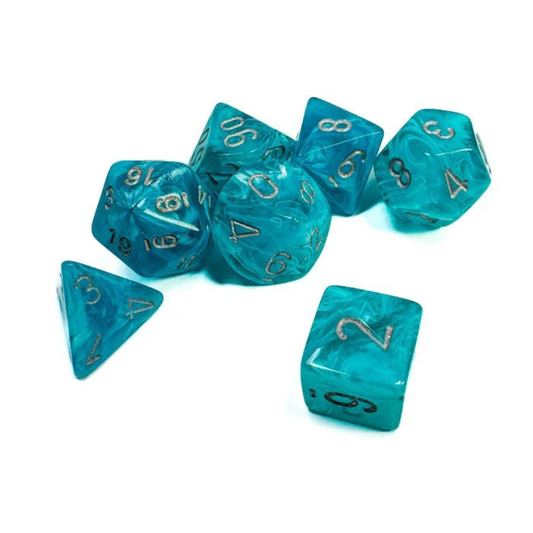 Chessex - Cirrus Polyhedral 7 Dice Set - Aqua with Silver - Loaded Dice