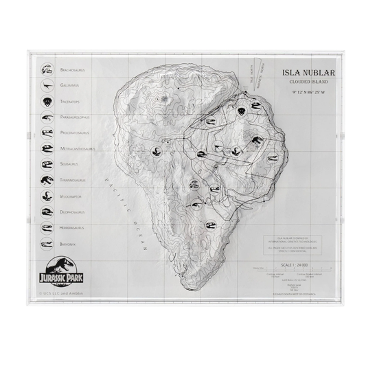 Jurassic Park Topographic Map Isla Nublar (Limited to 200 pieces Worldwide) - Loaded Dice