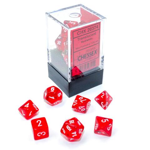 Chessex - Mini Translucent Polyhedral 7-Die Set - Red & White - Loaded Dice