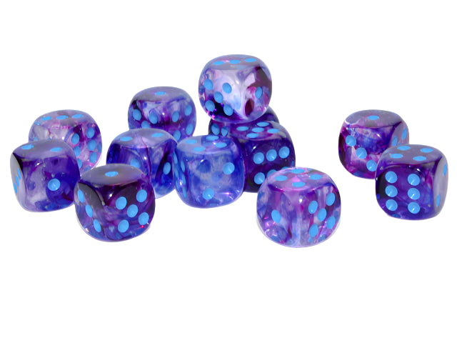 Chessex - Nebula 16mm D6 Dice Block - Luminary Nocturnal Blue Dice Block - Loaded Dice