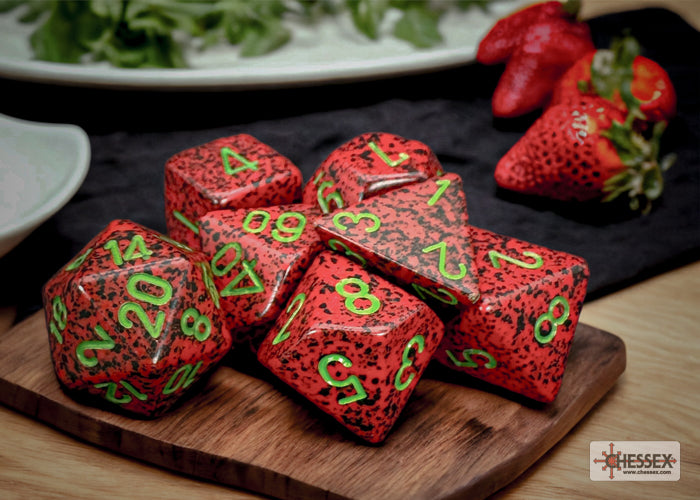 Chessex - Speckled Polyhedral 7 Dice Set - Strawberry - Loaded Dice