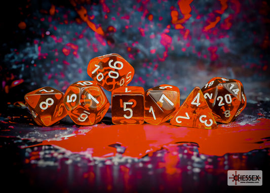 Chessex - Translucent Polyhedral 7 Dice Set - Orange & White - Loaded Dice