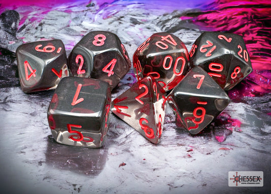 Chessex - Translucent Polyhedral 7 Dice Set - Smoke & Red - Loaded Dice