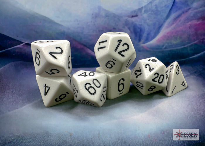 Chessex - Opaque Polyhedral 7 Dice Set - White with Black - Loaded Dice