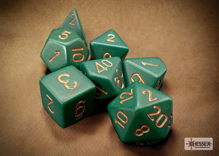 Chessex - Opaque Polyhedral 7 Dice Set - Dusty Green with Gold - Loaded Dice