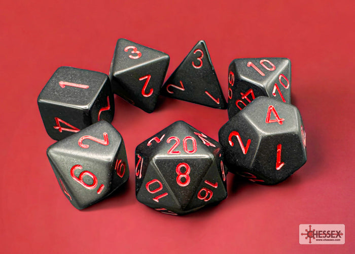 Chessex - Opaque Polyhedral 7 Dice Set - Black with Red - Loaded Dice