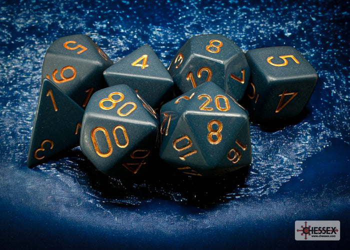 Chessex - Opaque Polyhedral 7 Dice Set - Dusty Blue with Gold - Loaded Dice