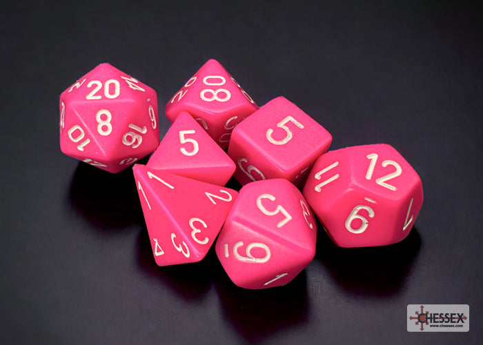Chessex - Opaque Polyhedral 7 Dice Set - Pink with White - Loaded Dice