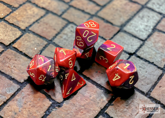 Chessex - Gemini Polyhedral 7 Dice Set - Purple-Red with Gold - Loaded Dice