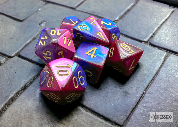 Chessex - Gemini Polyhedral 7 Dice Set - Blue-Purple with Gold - Loaded Dice