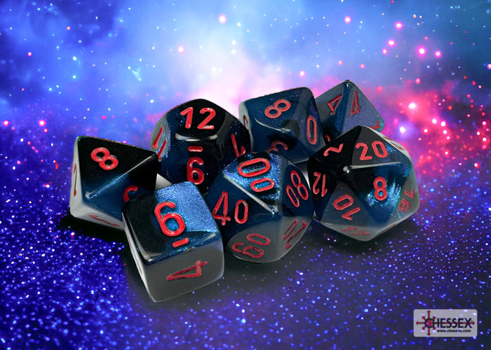 Chessex - Gemini Polyhedral 7 Dice Set - Black-Starlight with Red - Loaded Dice