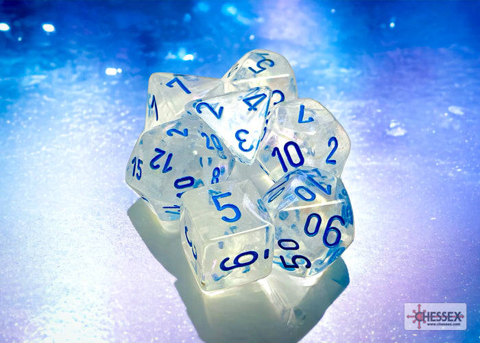 Chessex - Borealis Polyhedral 7 Dice Set - Luminary Icicle light blue - Loaded Dice