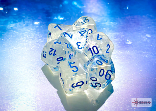 Chessex - Borealis Polyhedral 7 Dice Set - Luminary Icicle light blue - Loaded Dice