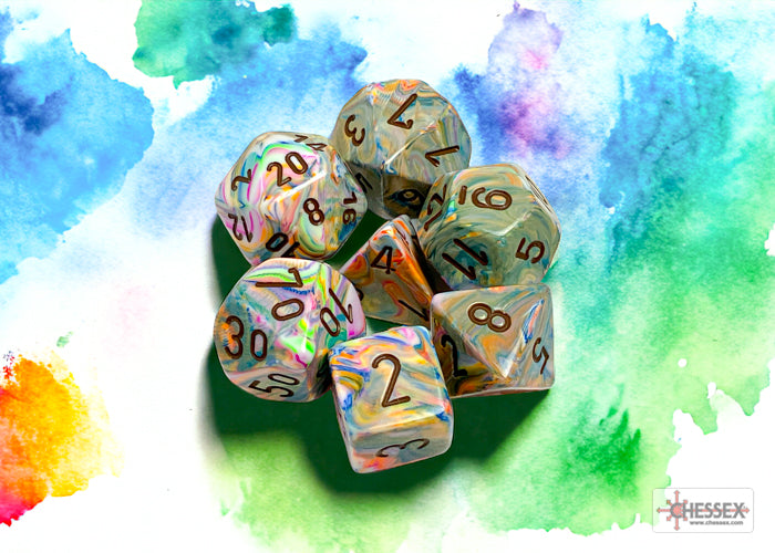 Chessex - Festive Polyhedral 7 Dice Set - Vibrant with Brown - Loaded Dice