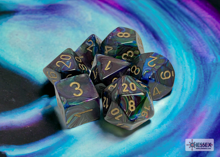 Chessex - Lustrous Polyhedral 7 Dice Set - Shadow with Gold - Loaded Dice