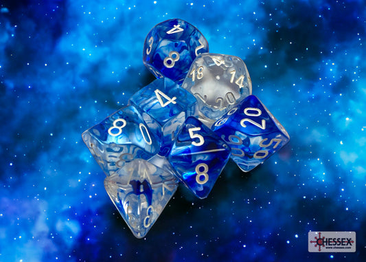 Chessex - Nebula Polyhedral 7 Dice Set - Dark Blue with White - Loaded Dice
