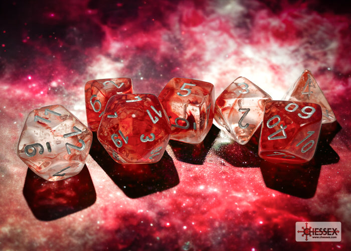 Chessex - Nebula Polyhedral 7 Dice Set - Luminary Red & Silver - Loaded Dice