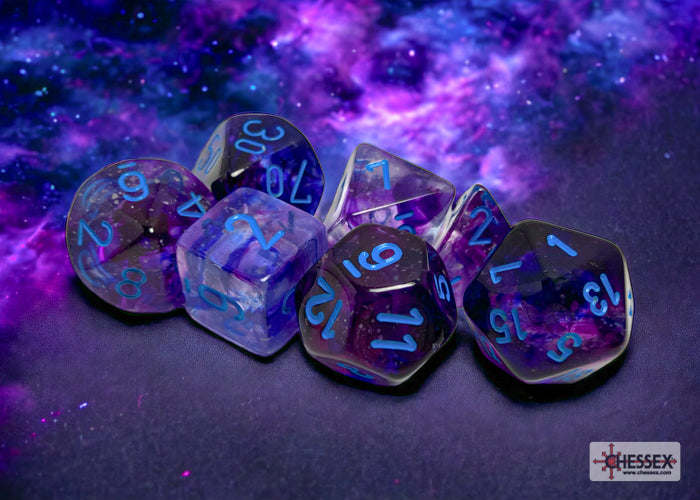Chessex - Nebula Polyhedral 7 Dice Set - Luminary Nocturnal Blue - Loaded Dice