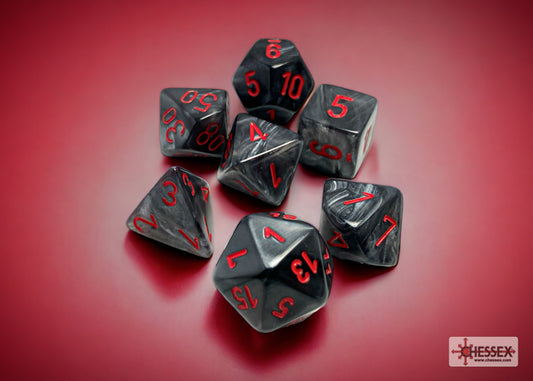 Chessex - Velvet Polyhedral 7 Dice Set - Black with Red - Loaded Dice