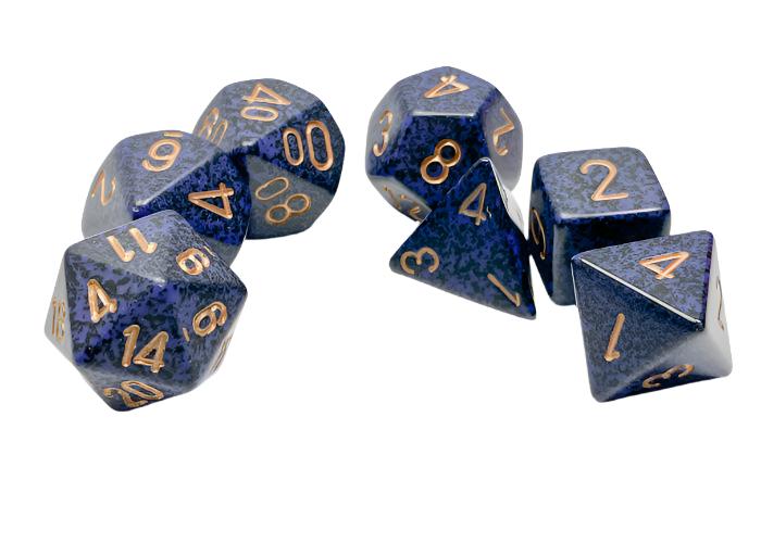 Chessex - Speckled Polyhedral 7 Dice Set - Golden Cobalt - Loaded Dice