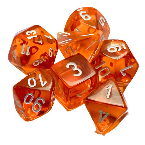 Chessex - Translucent Polyhedral 7 Dice Set - Orange & White - Loaded Dice