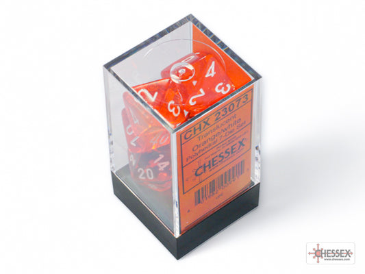 Chessex - Translucent Polyhedral 7 Dice Set - Orange & White - Loaded Dice