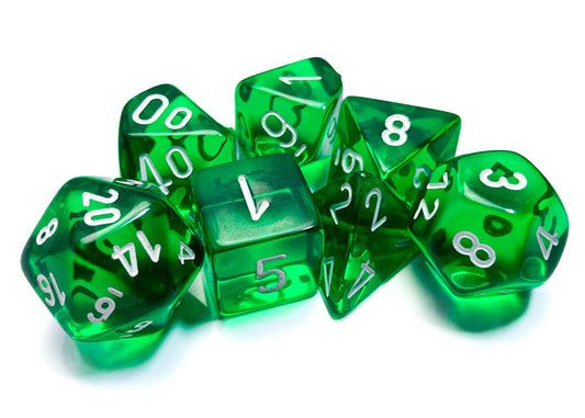 Chessex - Translucent Polyhedral 7 Dice Set - Green & White - Loaded Dice