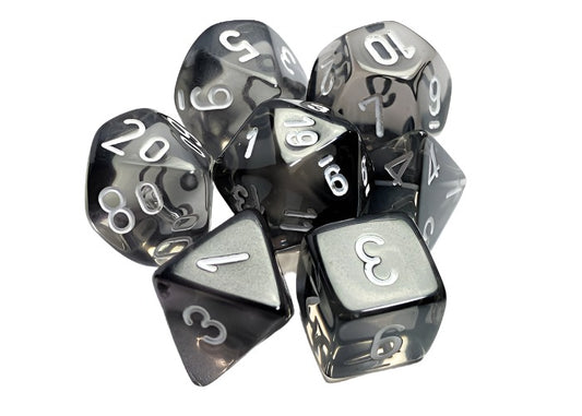 Chessex - Translucent Polyhedral 7 Dice Set - Smoke & White - Loaded Dice