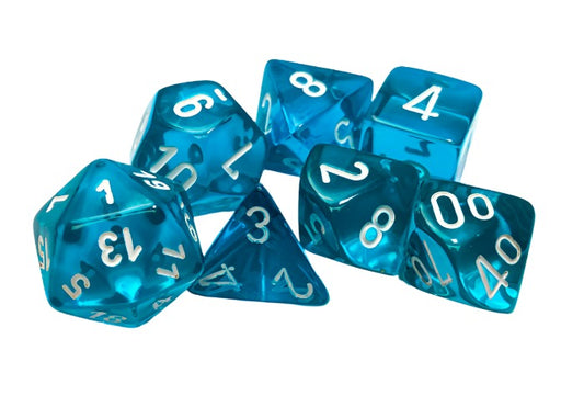 Chessex - Translucent Polyhedral 7 Dice Set - Teal & White - Loaded Dice