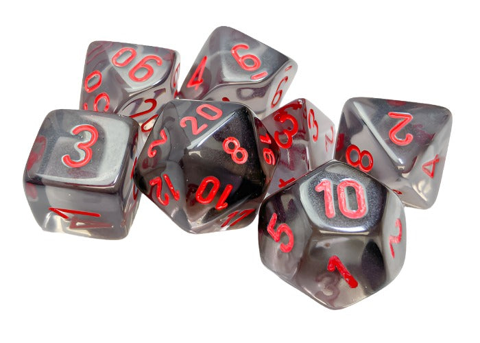 Chessex - Translucent Polyhedral 7 Dice Set - Smoke & Red - Loaded Dice