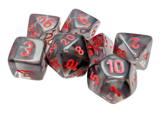 Chessex - Translucent Polyhedral 7 Dice Set - Smoke & Red - Loaded Dice
