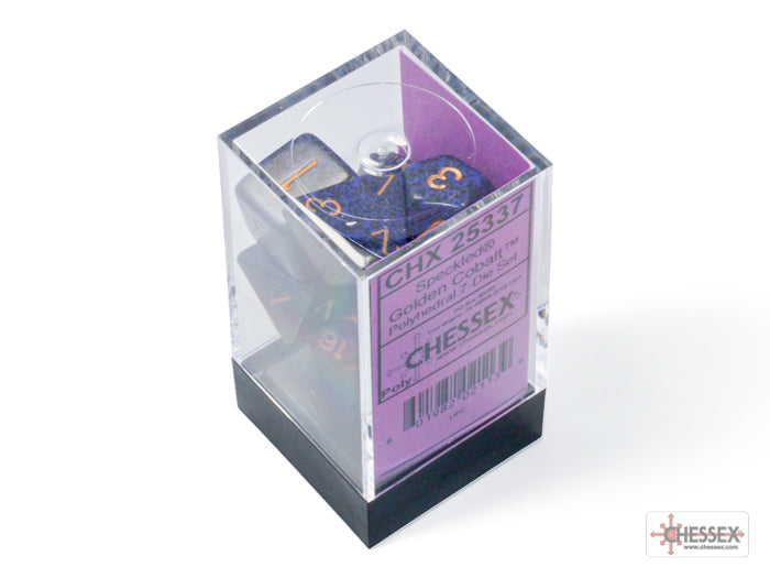 Chessex - Speckled Polyhedral 7 Dice Set - Golden Cobalt - Loaded Dice