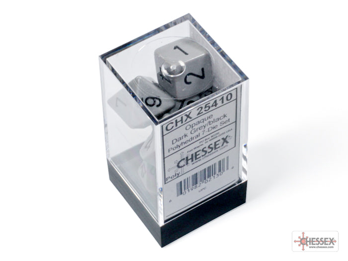 Chessex - Opaque Polyhedral 7 Dice Set - Grey with Black - Loaded Dice