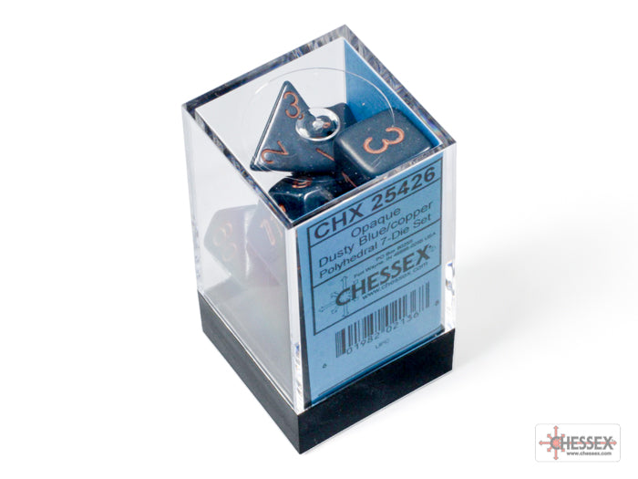 Chessex - Opaque Polyhedral 7 Dice Set - Dusty Blue with Gold - Loaded Dice