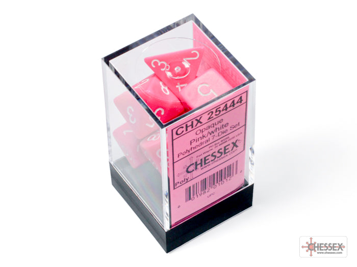 Chessex - Opaque Polyhedral 7 Dice Set - Pink with White - Loaded Dice