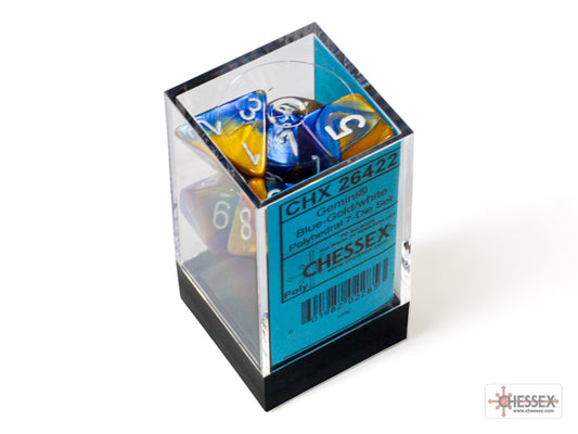 Chessex - Gemini Polyhedral 7 Dice Set - Blue, Gold with White - Loaded Dice