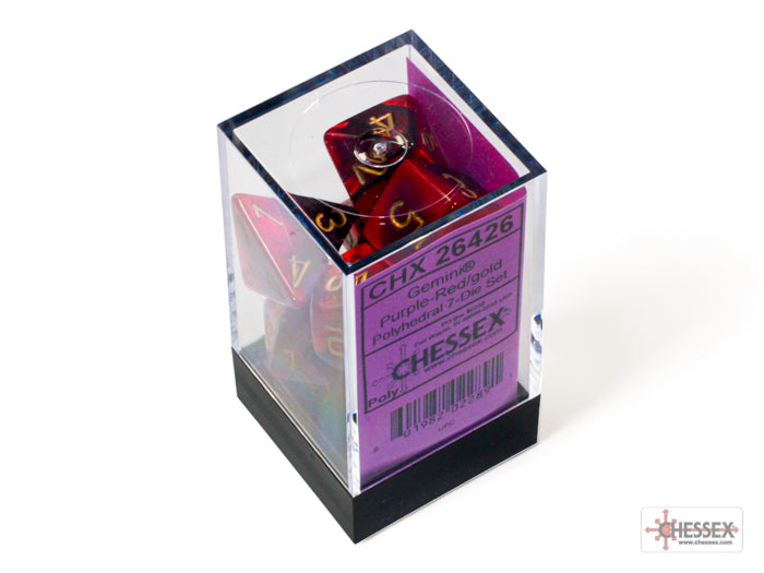 Chessex - Gemini Polyhedral 7 Dice Set - Purple-Red with Gold - Loaded Dice